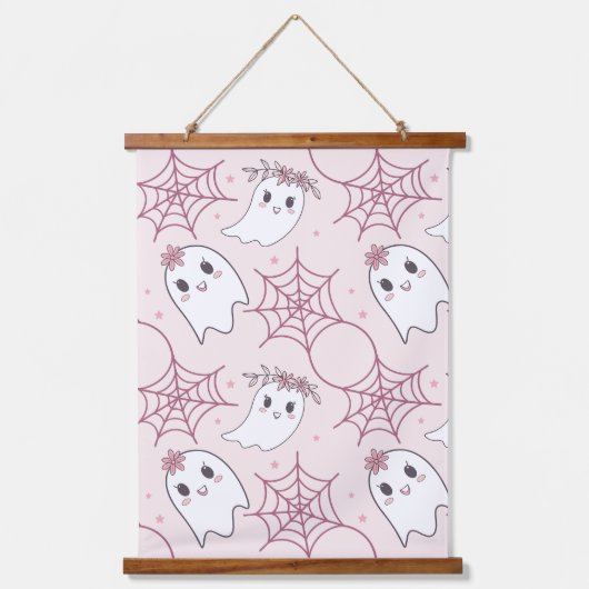 Schattigee Halloween Ghost & Spiderweb Pattern (2) Hangend Wandkleed (Voorkant)