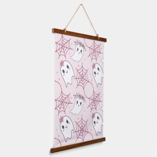Schattigee Halloween Ghost & Spiderweb Pattern (2) Hangend Wandkleed (Gebogen)
