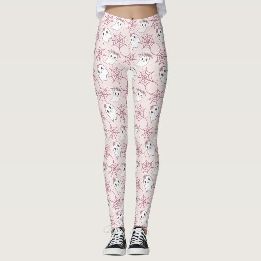Schattigee Halloween Ghost & Spiderweb Pattern (2) Leggings (Voorkant)