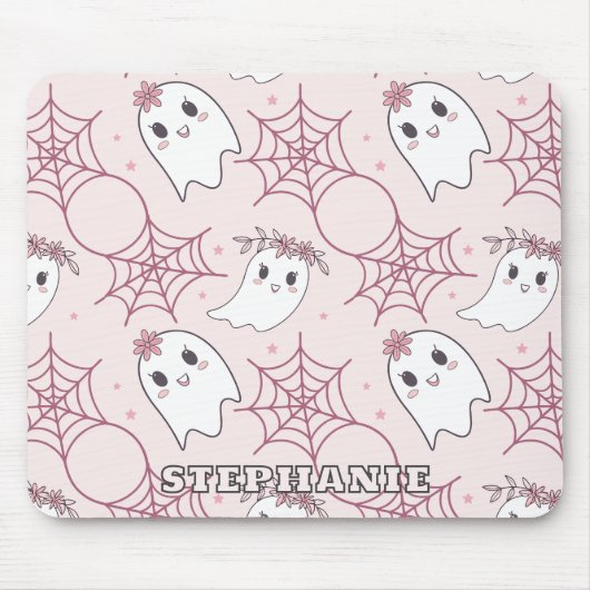 Schattigee Halloween Ghost & Spiderweb Pattern (2) Muismat (Voorkant)