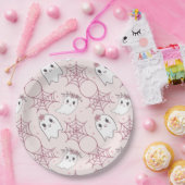 Schattigee Halloween Ghost & Spiderweb Pattern (2) Papieren Bordje (Feest)