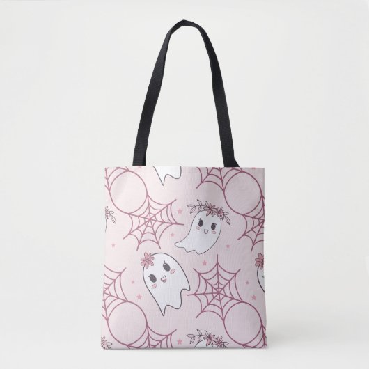 Schattigee Halloween Ghost & Spiderweb Pattern (2) Tote Bag (Voorkant)