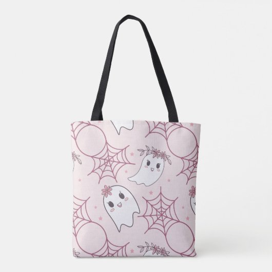 Schattigee Halloween Ghost & Spiderweb Pattern (2) Tote Bag (Achterkant)