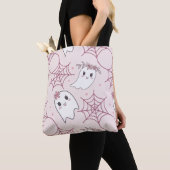 Schattigee Halloween Ghost & Spiderweb Pattern (2) Tote Bag (Dichtbij)