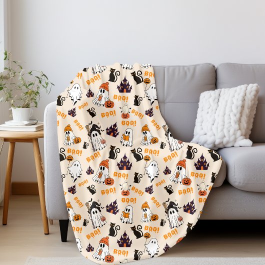 Schattigee Halloween Ghost Spooky Ghosts, Pumpkins Fleece Deken