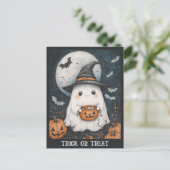 Schattigee Halloween Ghost Trick or treat Pompoen Briefkaart (Staand voorkant)