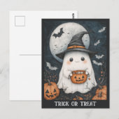 Schattigee Halloween Ghost Trick or treat Pompoen Briefkaart (Voorkant / Achterkant)
