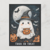 Schattigee Halloween Ghost Trick or treat Pompoen Briefkaart (Voorkant)