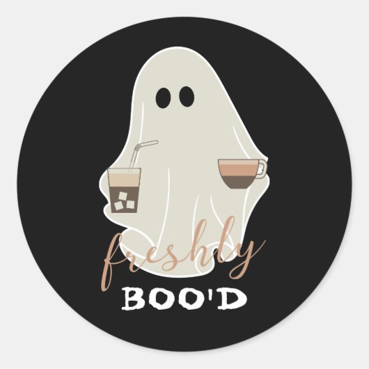 Schattigee Halloween Ghost | vers Boo'd Black Ronde Sticker (Voorkant)