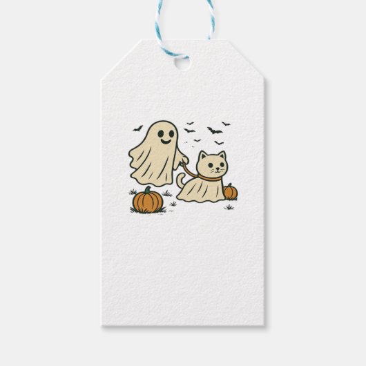 Schattigee Halloween Ghost Walking Ghost Cat Class Cadeaulabel (Voorkant)