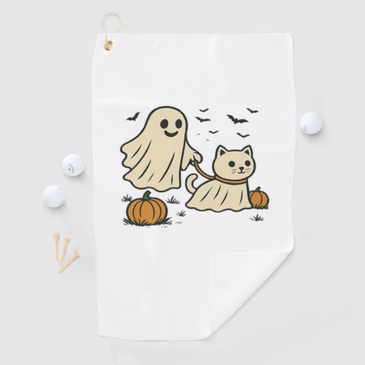 Schattigee Halloween Ghost Walking Ghost Cat Class Golfhanddoek (Insitu)