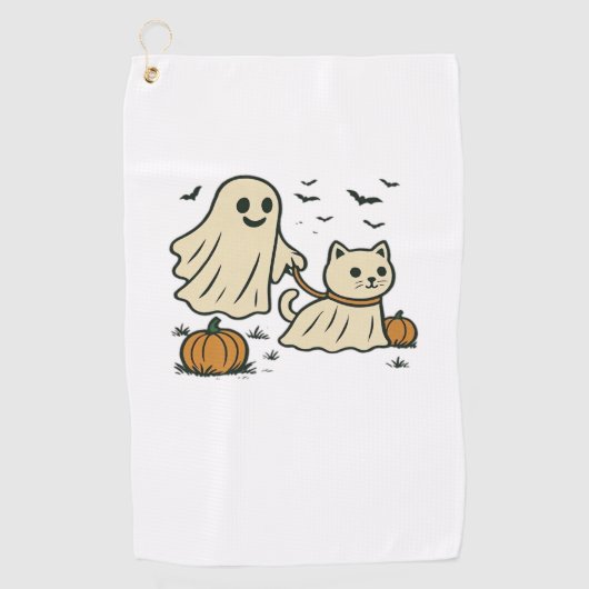 Schattigee Halloween Ghost Walking Ghost Cat Class Golfhanddoek (Voorkant)