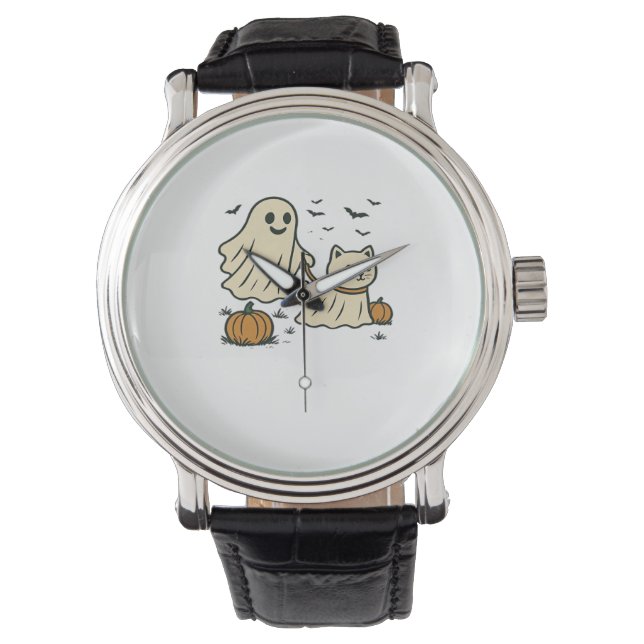 Schattigee Halloween Ghost Walking Ghost Cat Class Horloge (Voorkant)