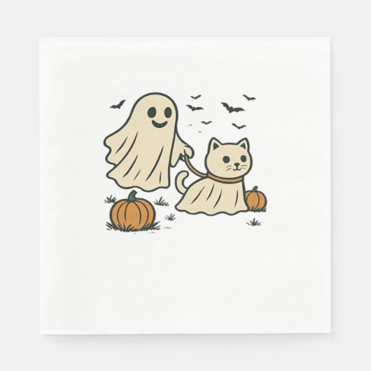 Schattigee Halloween Ghost Walking Ghost Cat Class Servet (Voorkant)