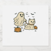 Schattigee Halloween Ghost Walking Ghost Cat Class Sparkling Wijnetiket (Enkel label)