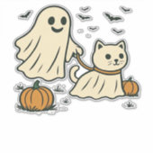 Schattigee Halloween Ghost Walking Ghost Cat Class Sticker (Voorkant)
