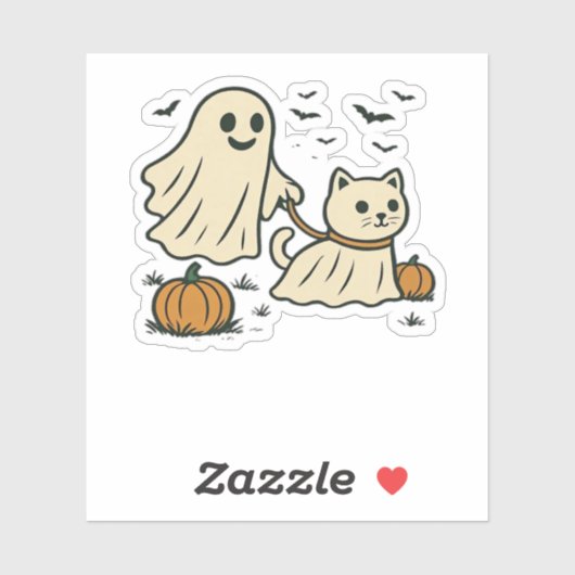 Schattigee Halloween Ghost Walking Ghost Cat Class Sticker (Vel)