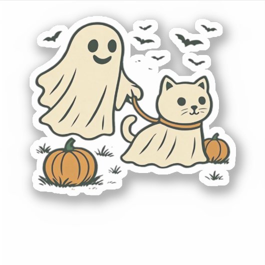 Schattigee Halloween Ghost Walking Ghost Cat Class Sticker (Voorkant)