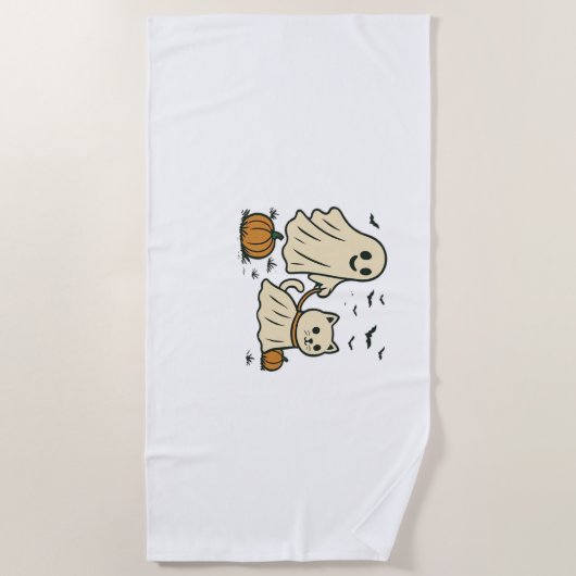 Schattigee Halloween Ghost Walking Ghost Cat Class Strandlaken (Voorkant)