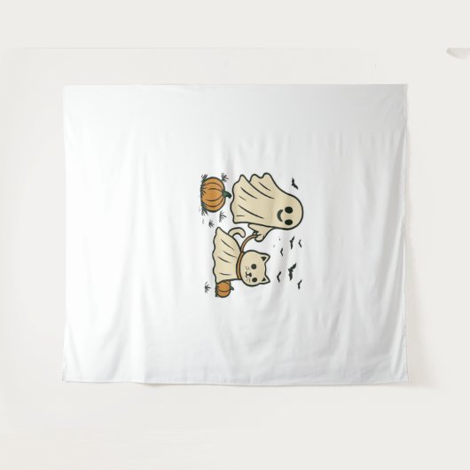 Schattigee Halloween Ghost Walking Ghost Cat Class Wandkleed (Voorkant (horizontaal))