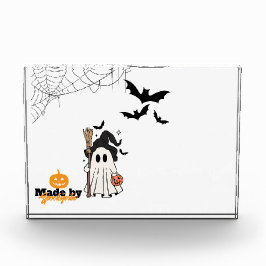 Schattigee Halloween Ghost Witch met Broom en Pomp Fotoblokken