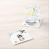 Schattigee Halloween Ghost Witch met Broom en Pomp Kartonnen Onderzetters (Insitu)