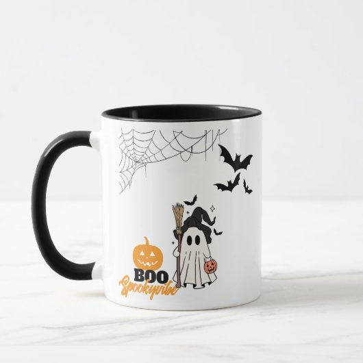 Schattigee Halloween Ghost Witch met Broom en Pomp Mok (Links)