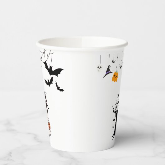 Schattigee Halloween Ghost Witch met Broom en Pomp Papieren Bekers (Links)