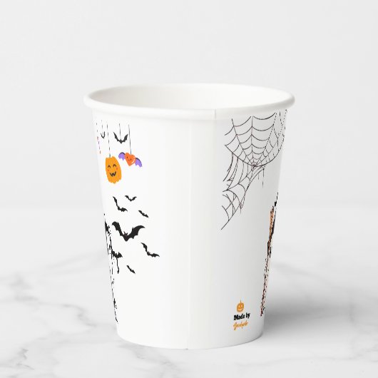 Schattigee Halloween Ghost Witch met Broom en Pomp Papieren Bekers (Rechts)