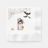 Schattigee Halloween Ghost Witch met Broom en Pomp Servet (Voorkant)