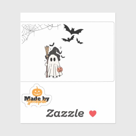 Schattigee Halloween Ghost Witch met Broom en Pomp Sticker (Vel)