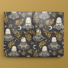 Schattigee Halloween Ghosts Kant - Goud Cadeaupapier