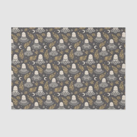 Schattigee Halloween Ghosts Kant - Goud Tissuepapier (Voorkant)