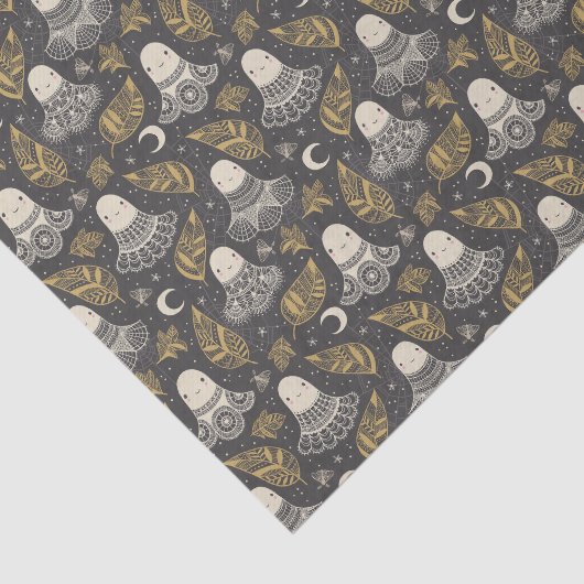 Schattigee Halloween Ghosts Kant - Goud Tissuepapier (Detail)