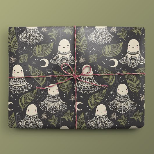 Schattigee Halloween Ghosts Kant - Groen Cadeaupapier