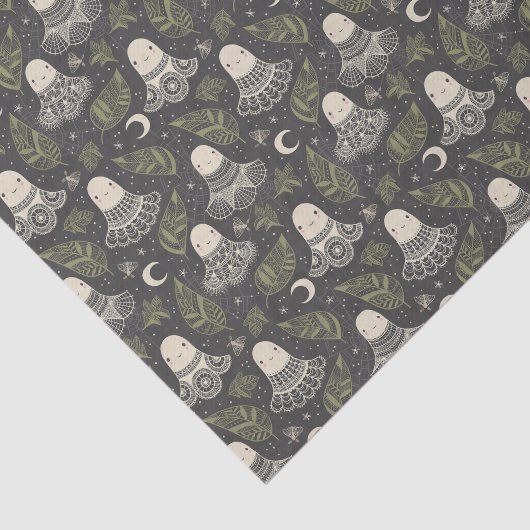 Schattigee Halloween Ghosts Kant - Groen Tissuepapier (Detail)