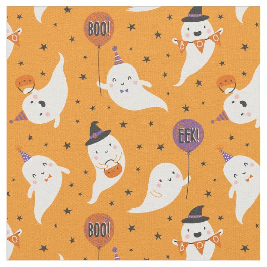 Schattigee Halloween Ghosts met ballonnen op sinaa Stof (Close Up)