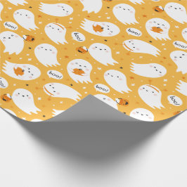 Schattigee Halloween Ghosts met pompoenen op sinaa Cadeaupapier