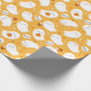 Schattigee Halloween Ghosts met pompoenen op sinaa Cadeaupapier