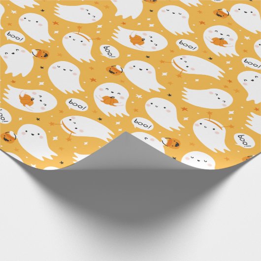 Schattigee Halloween Ghosts met pompoenen op sinaa Cadeaupapier (Hoek)