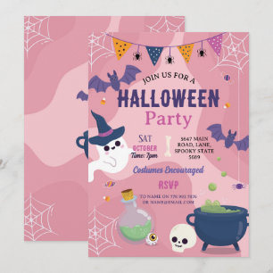 Schattigee Halloween Ghosts Party Pumpkins Uitnodi Kaart