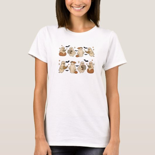 Schattigee Halloween Ghosts Pattern T-Shirt (Voorkant)