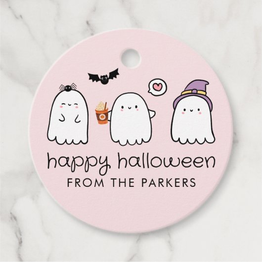 Schattigee Halloween Ghosts Pink Bedankjes Labels (Voorkant)
