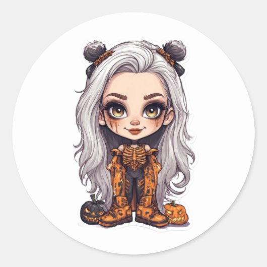 Schattigee Halloween Girl Sticker | Chibi-kostuum (Voorkant)
