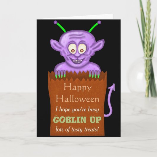 Schattigee Halloween Grappige Paarse Goblin Cartoo Kaart (Voorkant)