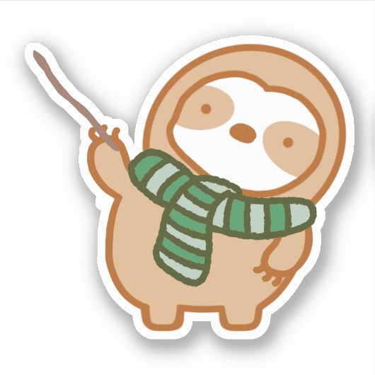 Schattigee Halloween Groene Sjaal Wizard Sloth Sticker (Voorkant)