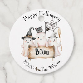 Schattigee Halloween-gunsttags met heks-Pet, pompo Bedankjes Labels