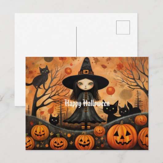 Schattigee Halloween Heks 4 Briefkaart (Voorkant / Achterkant)