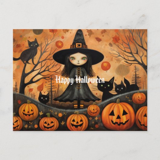 Schattigee Halloween Heks 4 Briefkaart (Voorkant)