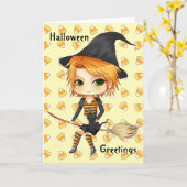 Schattigee Halloween heks chibi kaart voor jouw te (Gele Bloem)